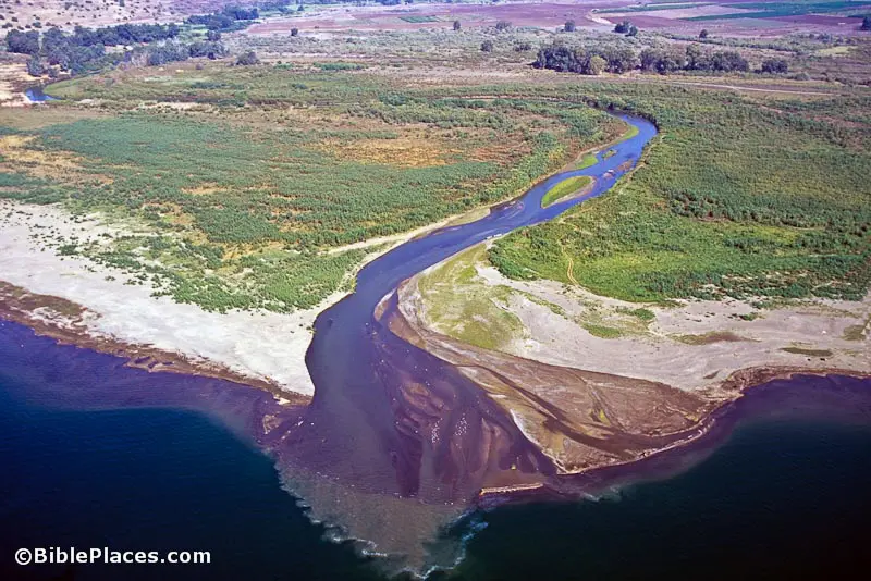 Jordan River entering the Sea of Galilee