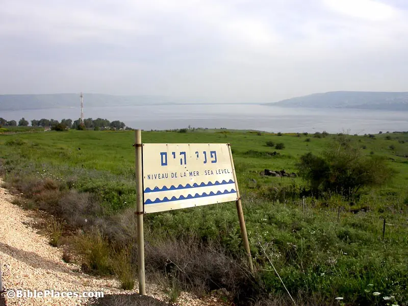 Sea level sign near the Sea of Galilee