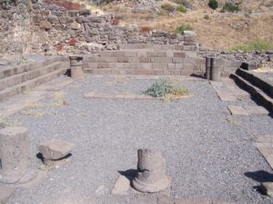 Interior of the synagogue in Gamla looking toward the back. Photographed by Joshua N. Tilton.