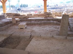 Remains of a first-century synagogue in Magdala. Photographed by Joshua N. Tilton.