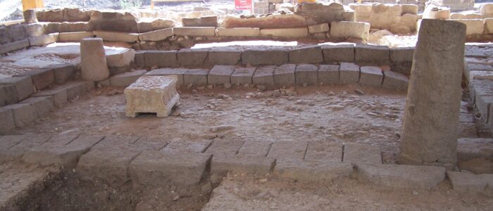 Remains of a first-century synagogue in Magdala. Photographed by Joshua N. Tilton.