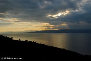 The sun sets over the Sea of Galilee. Photograph by Todd Bolen. Photo © BiblePlaces.com
