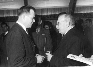 Lindsey exchanges a few words with Zalman Shazar, Israel’s third president, at a reception given by the president for Christian clergy (Jerusalem, circa 1964).