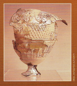The Sadducean high priestly families' wealth was legendary. A glass pitcher (above), damaged in the Roman army's torching of Jerusalem in 70 C.E., testifies to the opulence in which the high priests lived. This rare vessel (only three others of this type have been found elsewhere) was made by Ennion of Sidon, the most famous glassmaker in antiquity. Archaeologists discovered this pitcher among the ruins of a first-cent. house located in the Jewish Quarter of Jerusalem's Old City. Prof. Nahman Avigad, who directed the excavations, named the house the "Palatial Mansion," and conjectured that it may have belonged to the high priest Ananias, whose home in Jerusalem's Upper City Josephus mentioned.