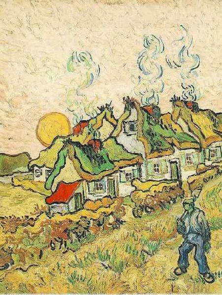 Van Gogh, "Thatched Cottages in the Sunshine" oil on canvas (1890).