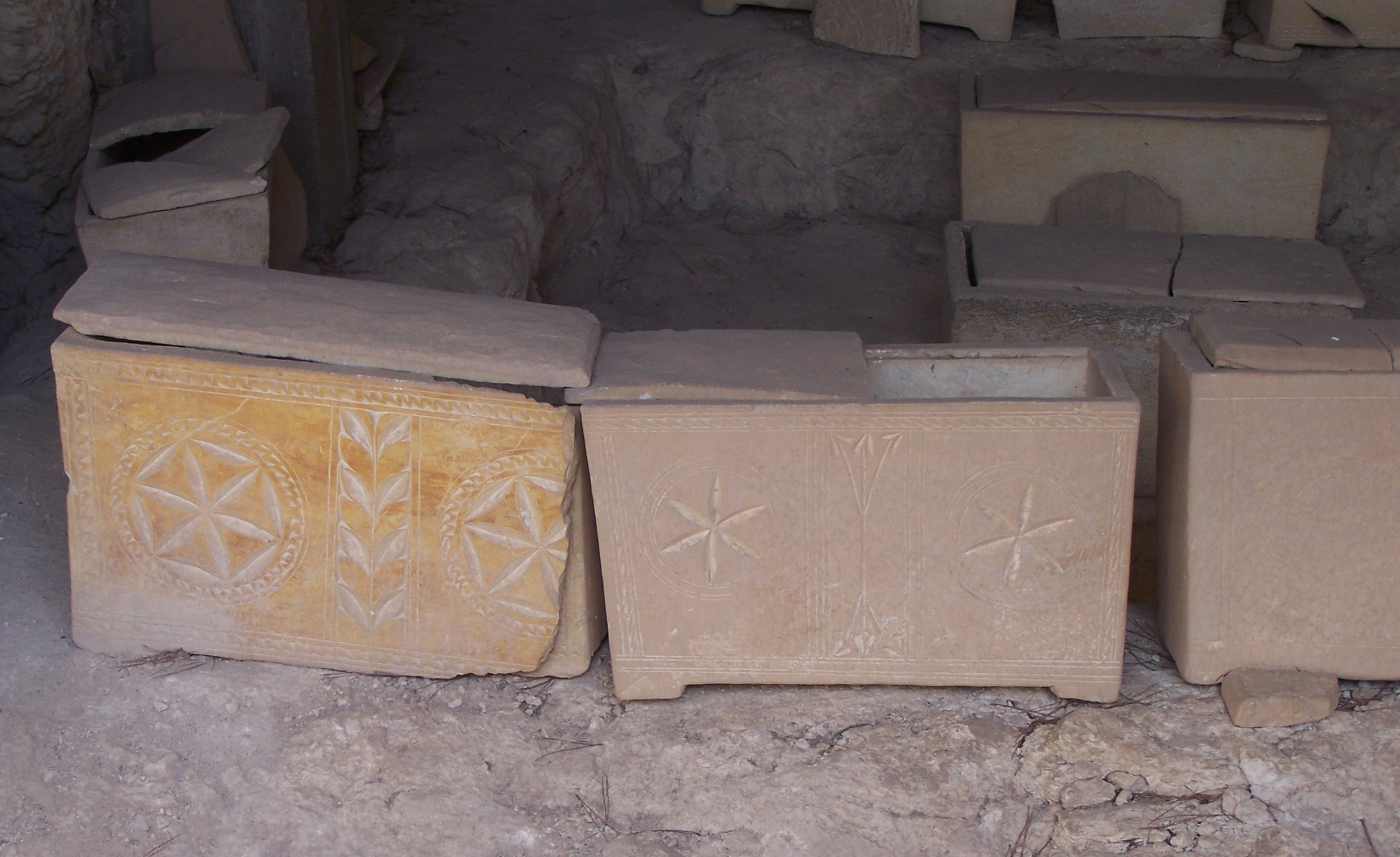 Stone ossuaries (burial boxes for bones) near the Dominus Flevit church on the Mount of Olives. Photo courtesy of Joshua N. Tilton.