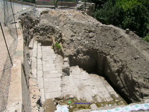 Early excavations of Siloam Pool. Photo taken by Todd Bolen on June 24, 2004.  Courtesy of <a href="https://www.bibleplaces.com/" target="_blank" rel="noopener noreferrer" class="nolightbox">BiblePlaces.com</a>.