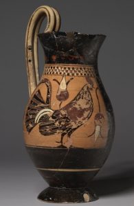 A Greek (Corinthian) pitcher depicting a rooster c. 575 B.C.E. Image courtesy of the <a href="http://clevelandart.org/art/1924.355#" target="_blank" rel="noopener noreferrer" class="nolightbox">Cleveland Museum of Art</a>.