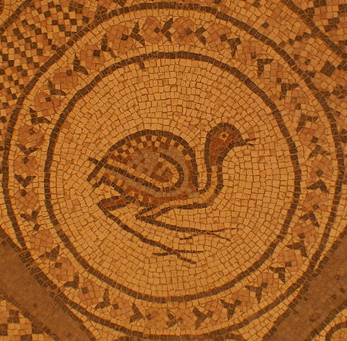 Floor mosaic from the Ein Gedi synagogue. Image courtesy of Wikimedia Commons.
