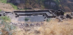 Spliced images of the remains of a first-century synagogue in Gamla. Photographs by Joshua N. Tilton.