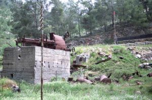 The rock crusher-gravel maker was positioned beside the British Mandate road, next to a quarry. Photographed by Lucinda Dale-Thomas, spring 1992.