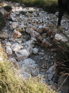 The erosion is horrendous; however, it has revealed much of the interior of the roadbed. Photographed by David Bivin.