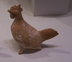 6th century B.C.E. terracotta figurine of a rooster from Greece. Photographed at the Israel Museum in Jerusalem by the author.