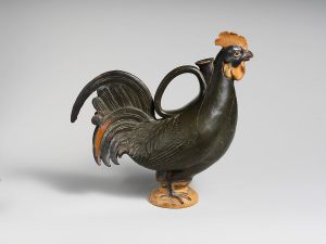 4th century B.C.E. Etruscan flask in the form of a rooster. Image courtesy of <a href="https://commons.wikimedia.org/wiki/File:Terracotta_askos_(flask)_in_the_form_of_a_rooster_MET_DP252108.jpg" target="_blank" rel="noopener noreferrer" class="nolightbox">Wikimedia Commons</a>.