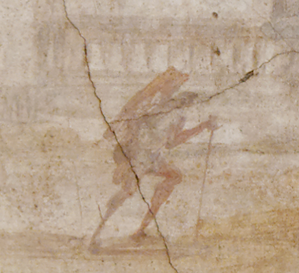 First-century C.E. fresco of a traveler with a staff and a heavy pack. Image courtesy of Wikimedia Commons.